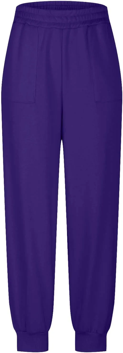 Womens Fleece Lined Baggy Cinch Bottom Sweatpants Sport Solid Color Yoga with Pockets Trousers Loose Fit Casual Soft