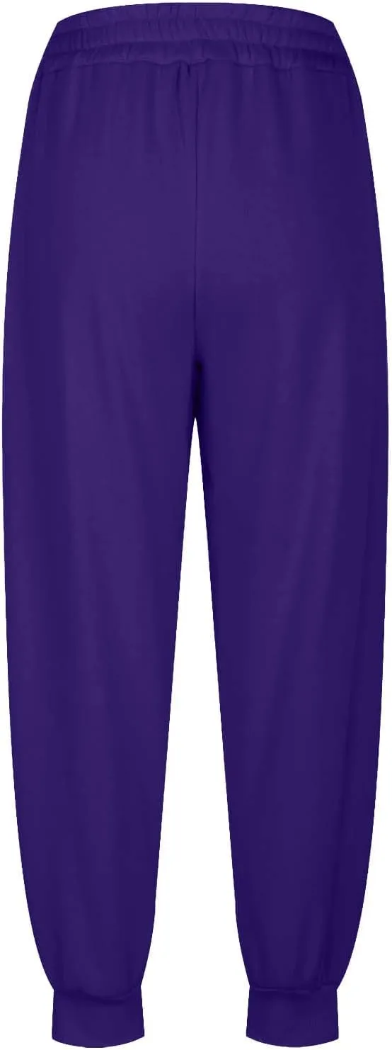 Womens Fleece Lined Baggy Cinch Bottom Sweatpants Sport Solid Color Yoga with Pockets Trousers Loose Fit Casual Soft