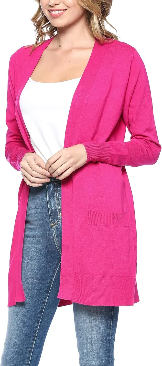 Womens Light Weight Open Front Long Cardigan with Pockets
