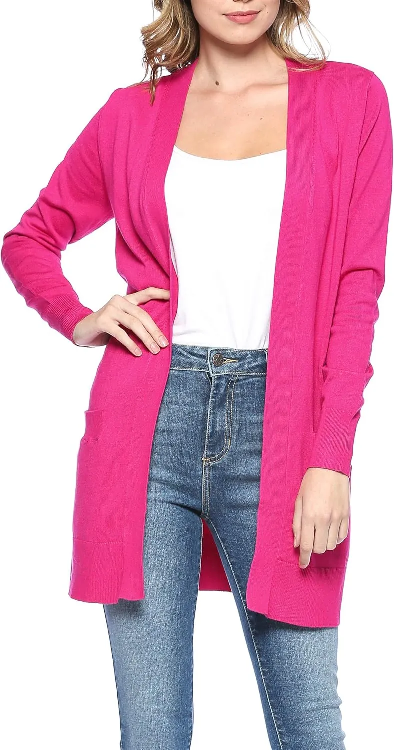 Womens Light Weight Open Front Long Cardigan with Pockets