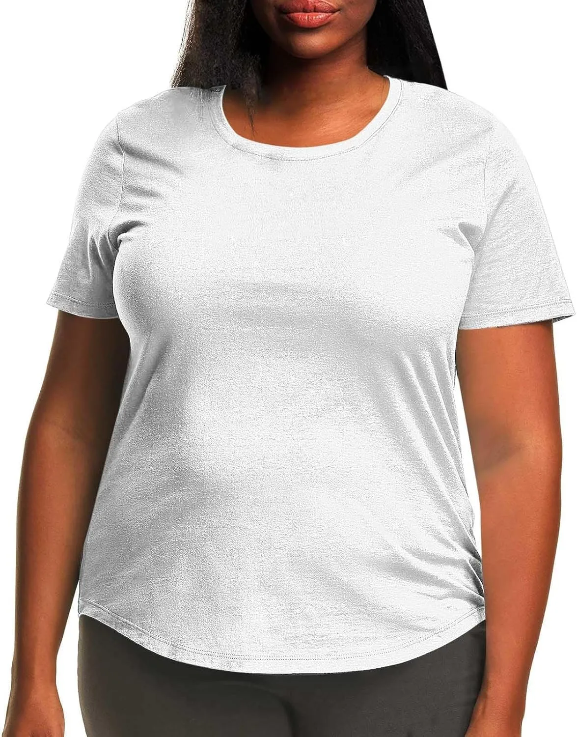 Women's Plus Size Summer Tops Round Neck Short Sleeve Tee Shirt Trendy Casual Loose Comfy Solid Color Basic Shirts