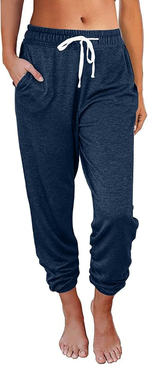Womens Sweatpants with Pockets Track Joggers Drawstring Elastic Waist Pants Soft Jogger Sweatpants Lounge Pajama Pants