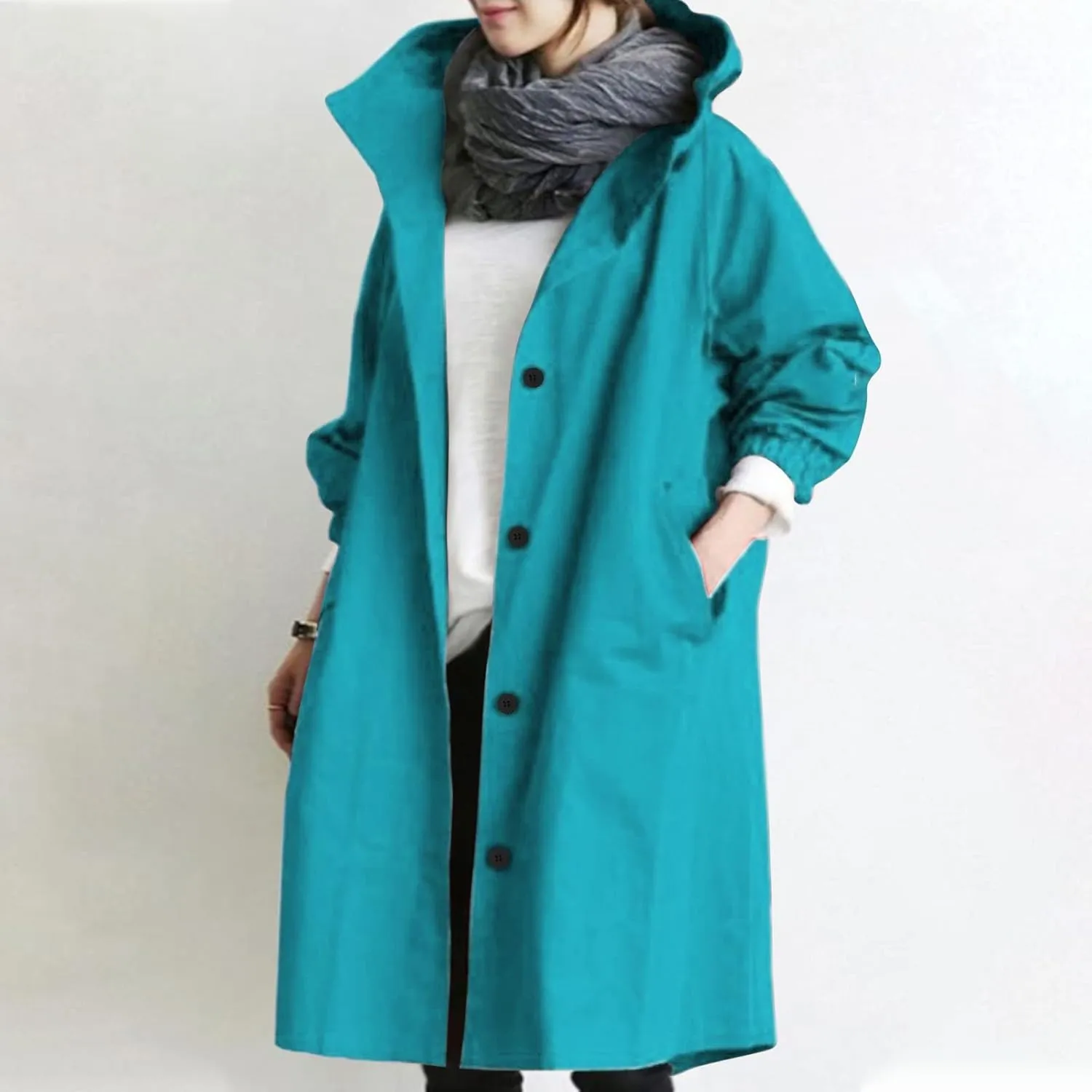 XUNRYAN Women's Windbreaker Waterproof Lightweight Rain Jacket Active Outdoor Hooded Raincoat Light Thin Maxi Long Coat